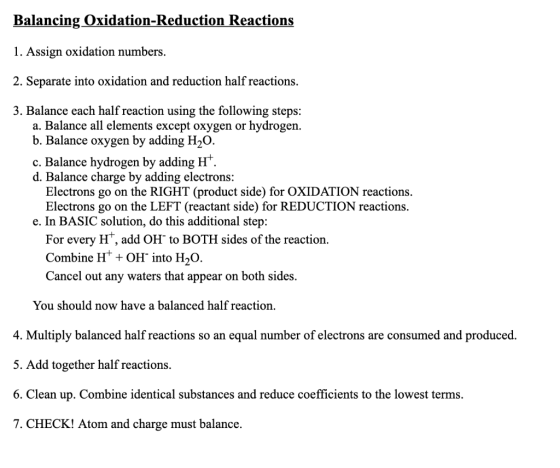 Balancing Oxidation-Reduction Reactions 1. Assign oxidation numbers. 2. Separate into oxidation and reduction half reactions.