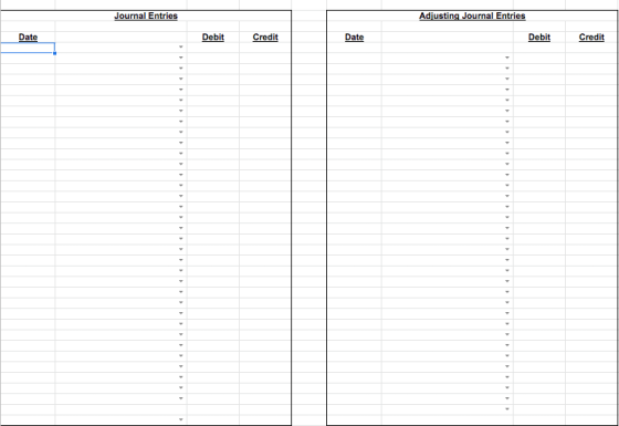 Journal Entries Adjusting Journal Entries Date Debit Credit Date Debit Credit