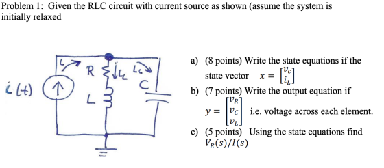 Problem 1: Given the RLC circuit with current source as shown (assume the system is initially relaxed a) (8 points) Write the