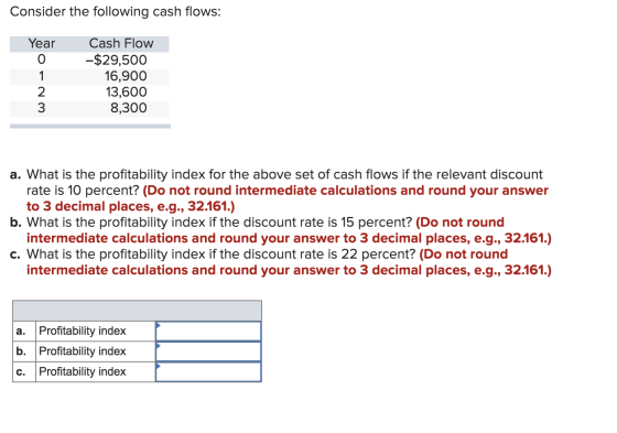 Consider the following cash flows: Year WN - Cash Flow -$29,500 16,900 13,600 8,300 a. What is the profitability index for th