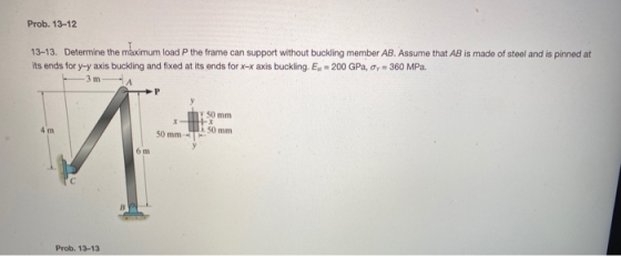 Prob. 13-12 13-13. Determine the maximum load P the frame can support without buckling member AB. Assume that AB is made of s