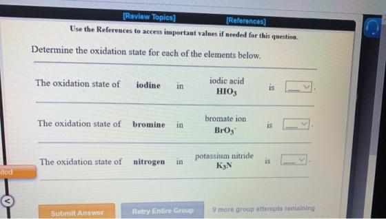 [Review Topics] [References] Use the References to access important values if needed for this question. Determine the oxidati