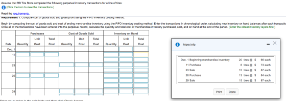 Assume that RB Tire Store completed the following perpetual inventory transactions for a line of tires: A (Click the icon to