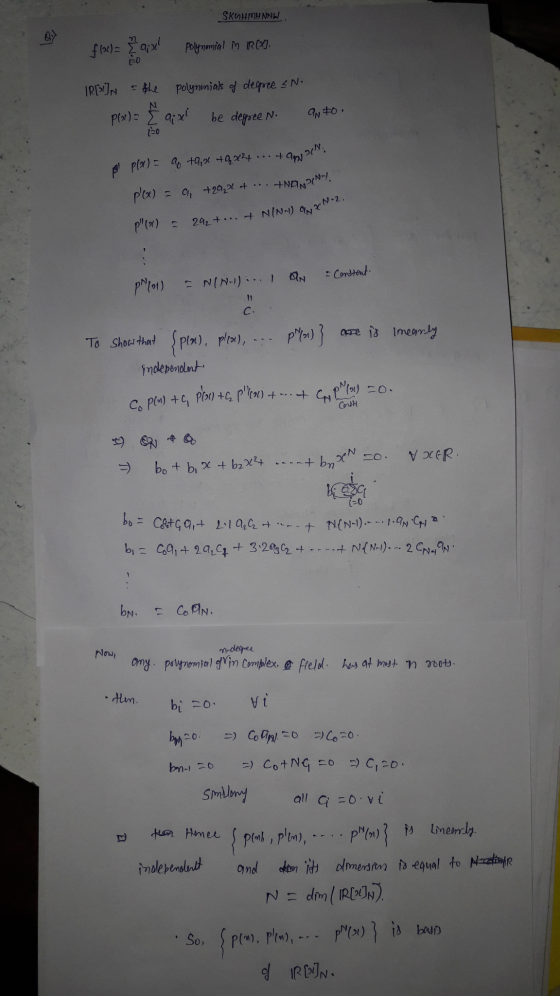 SKUHMWNNW floc)= Eau polynomial in R(x). L=0 IRPIN - the polynenials of degree. No P(x) = { aix be degree N. anto 20 MIN pl P