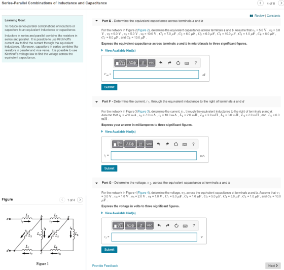 Series-Parallel Combinations of Inductance and Capacitance 4 of 6 > Review Constants Part E - Determine the equivalent capaci