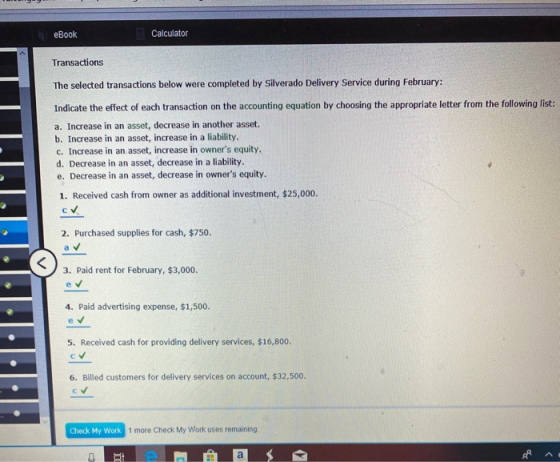 eBook Calculator Transactions The selected transactions below were completed by Silverado Delivery Service during February: I