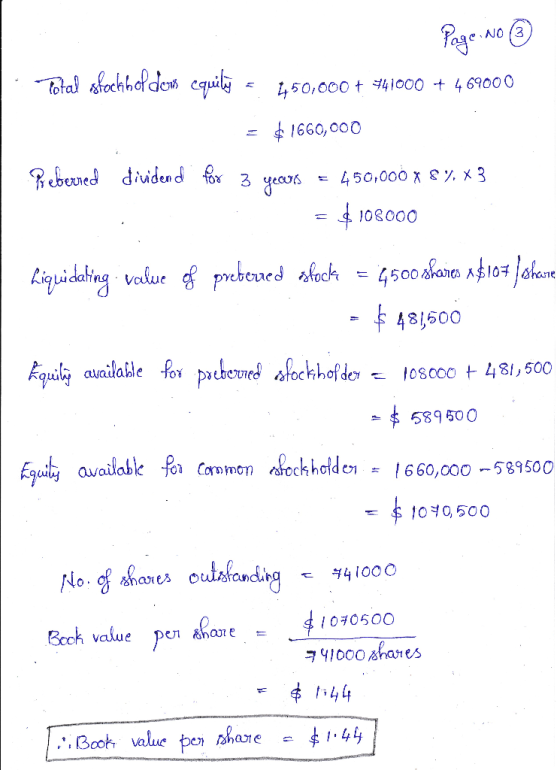 Page- NO (3 Total sfochholdom cquily 450,000 + 441000 + 4 69000 $ 1660,000 Reberred dividen d for 450,000 x 8%, x 3 years $10