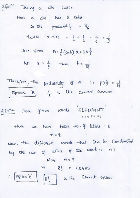 1 Som Tossing die twice Here die has sides to the probability Ya twice a dice + - to I G Here givers 2 = 1 2 - 4 Cauby a = 36