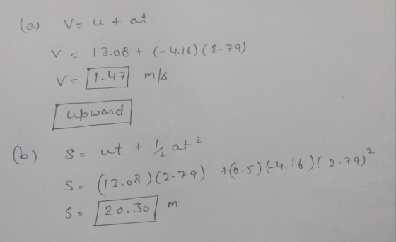 (a v u at V1.47 m s upward 2. ut + 1 2. o &) (2-7
