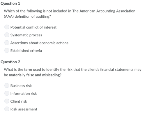 Question 1 Which of the following is not included in The American Accounting Association (AAA) definition of auditing? Potent