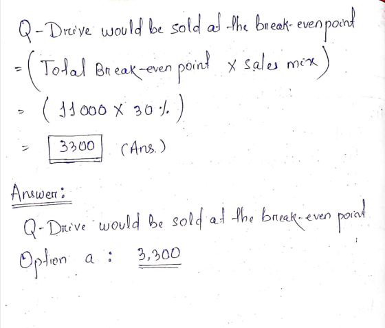 Q-Dreiye would be sold ad -the break- evenpaind Tolal Br eak-even poins x sales mix 3300 CAns.) Anawer: Q- Daive would be sol