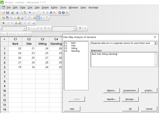 N . Minitab - Untitled - [Worksheet 1 ***] file Edit Data Calc Stat Graph Editor Tools Window Help Assistant 100% 2003 SOGO20