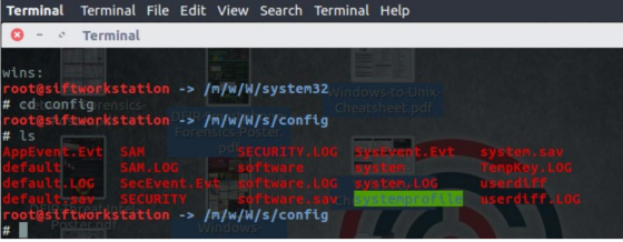 Terminal ® - Terminal File Edit View Search Terminal Help Terminal wins: root@siftworkstation -> /m/w/W/system32 Windows-to-U