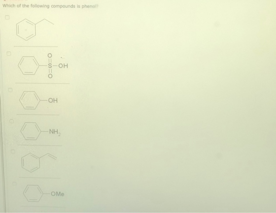 Which of the following compounds is phenol S-OH OH NH2 OMe