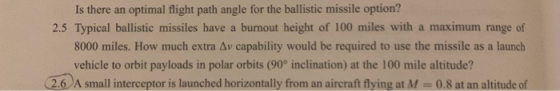 Is there an optimal flight path angle for the ballistic missile option? 2.5 Typical ballistic missiles have a burnout height