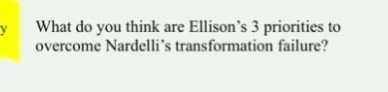 What do you think are Ellisons 3 priorities to overcome Nardellis transformation failure?