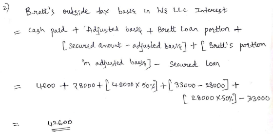 Bretts outside tax basis in his LLC Interest = cash paid + Adjusted basis + Brett Loan portion & [ secured amount -adjusted