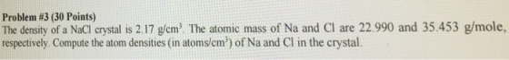The density of a NaCI crystal is 2.17 g/cm^3. The