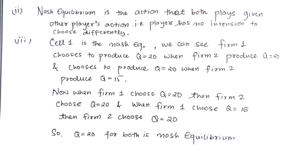 U1) ash uibbrum is h action that both plays given players action .1e playe hos mo jntensicn chooses to produce 0when fim 2 No) when firm i choose aaD then fis m 2 Choose 0 theni 2 chooge Q- 30 So