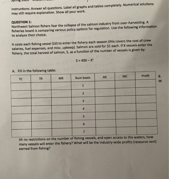 Instructions: Answer all questions. Label all graphs and tables completely. Numerical solutions may still require explanation
