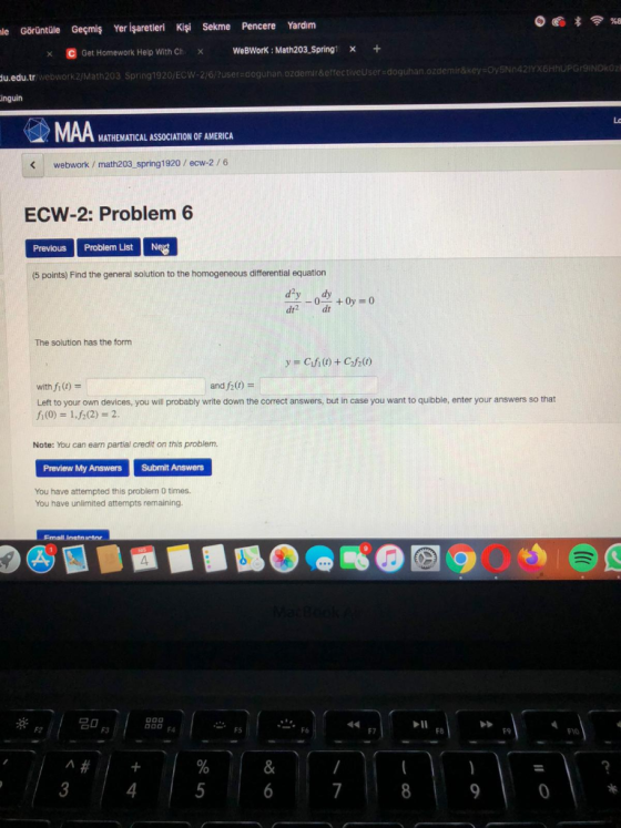 le Görüntüle Geçmiş Yer İşaretleri Kişi Sekme Pencere Yardım X C Get Homework Help With Ch X WebWork : Math203_Spring x + Au.