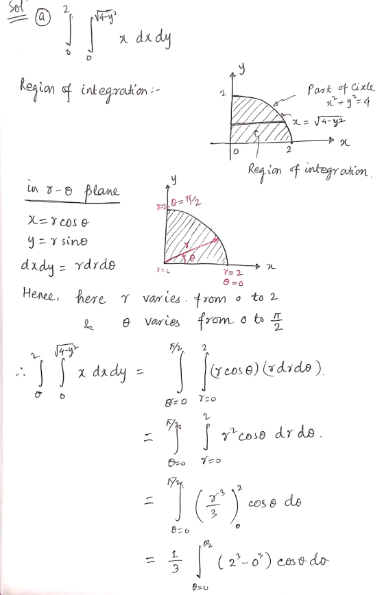 Sol 2 (a Na-y² a dx dy y Region of integration : 2 part of cixle x² + y² = 4 x=54-yz 2 Region of integration У ил т-e plans 8