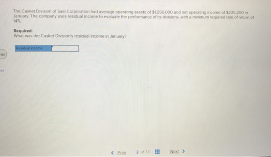The Casket Division of Saal Corporation had average operating assets of $1,050,000 and net operating income of $235,200 in Ja