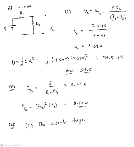 At tros Ri (2) Ne= VR2 = {R3 +R) Rg Ve 2 7x45 Vc Igt 45 Vc 4.920 54.5 MJ Us Level (4.54€) (4.92 vy? Anys 54.5 2 0.127 A CT) 1