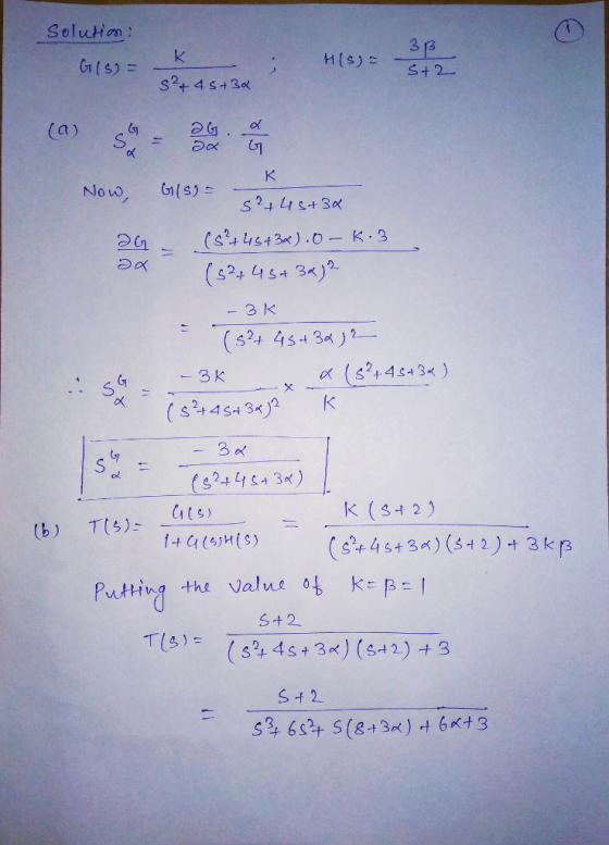 Solution Ok -3 k (54 4s-34) k (s 2 + G(s)H(S Putting the Value of k: β S+2