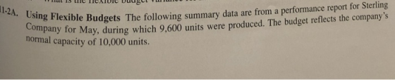 W 15 the TCAIUI Vuugu 11-2A. Using Flexible Budget exible Budgets The following summary data are from a performance report fo