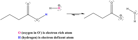 بال
0 (oxygen in 07) is electron rich atom
H (hydrogen) is electron deficent atom
