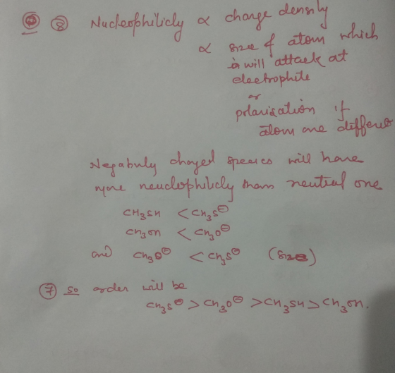 . Mucheophilicly a charge densiy & sree of atom which a will attack at electrophite polarisation alom are diffent Negabuly ch