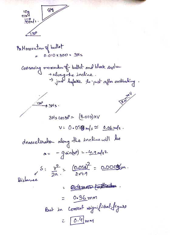 PaNomeutn bllet 0.010 x300 3Ns Consaving momakn f bulet and bleck ygte alongthe inckine. 130 8.01)V 3Ns co v= 0.0s8ms .0b s d