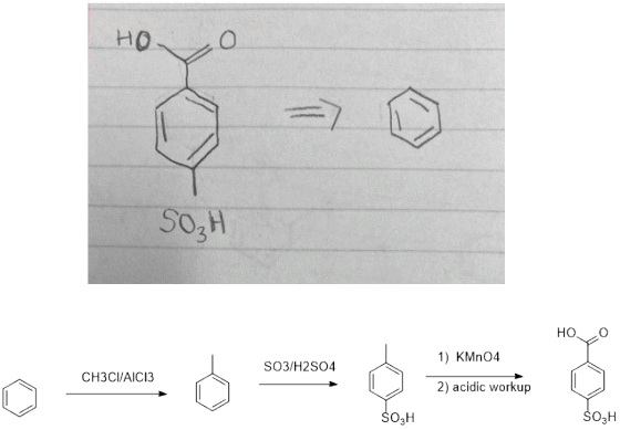 HO S0H но 1) KMn04 SOЗJH2SO4 СНЗСИAICI3 2) acidic workup SO3H SO3H