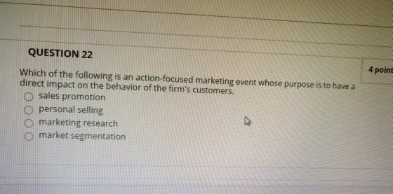 QUESTION 22 4 point Which of the following is an action-focused marketing event whose purpose is to have a direct impact on t