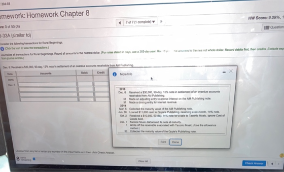 204-03 mework: Homework Chapter 8 red of 50 pts 3-33A (similar to) HW Score: 9.09%, 1 7 of 7 (1 complete) Question Consider t