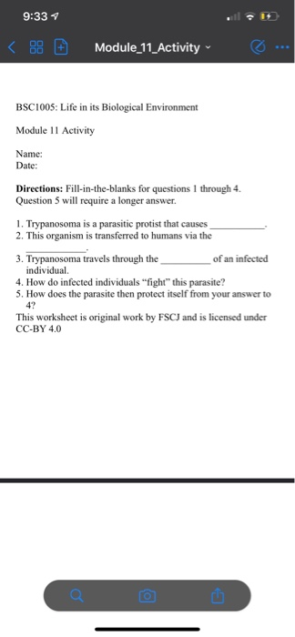 9:337 < . Module_11_Activity BSC1005: Life in its Biological Environment Module 11 Activity Name: Date: Directions: Fill-in-t