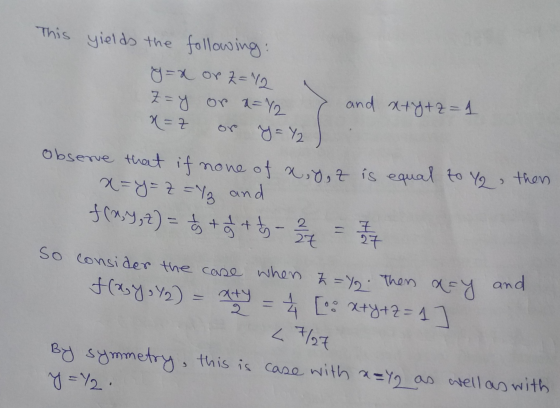 Z=12 This yields the following: g=x or 7=y or a=12 and x+y+z=1 x=z y = Y2 Observe that if none of x,y,z is equal to Y2 , then
