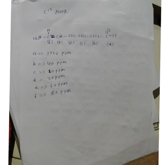C/3 NMP thN-CECH -CH2-cHi-CH2- C 173.6 Ppm b 40 PPm d 20PPM e 60 PP f = 80 Ppm