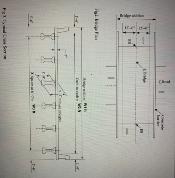Road Concrete barrier Bridge EB Bridge width= 12-0 12-0 BB C. - Fig2. Bridge Plan Bridge width= W1 ft Curb-to-curb W2 ft 1-
