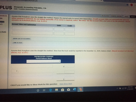 N ogelit/main.uni PLUS LU Weygandt, Accounting Principles, 13e Help System Announcements SOURCES ing Assume that Pronghorn us