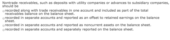 Nontrade receivables, such as deposits with utility companies or advances to subsidiary companies, should be o recorded along