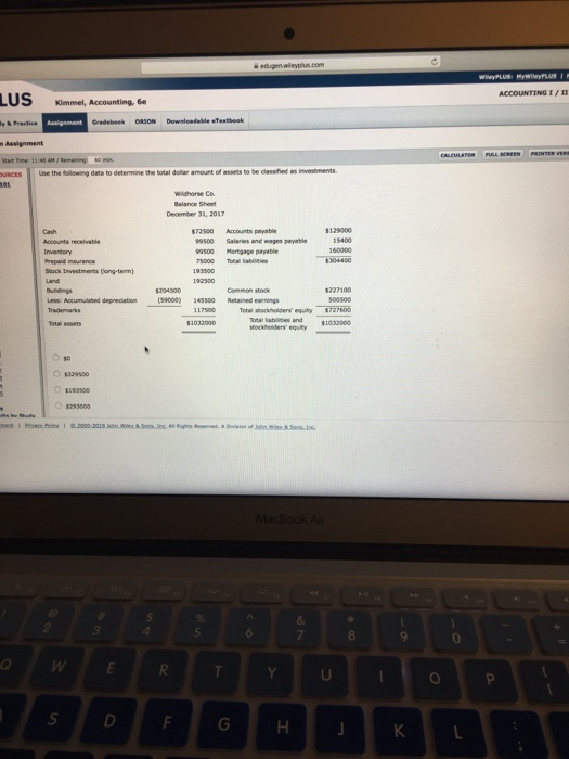 eTextbosk URCESUse the folowing data to determine the total dollar amount of assets to be classifiled as investments Wildhors