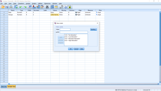 X ta *Untitled1 [DataSetO] - IBM SPSS Statistics Data Editor File Edit View Data Transform Analyze Graphs Utilities Extension