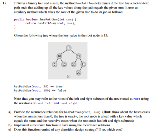 Dagger Given a binary tree and a sum, the method h