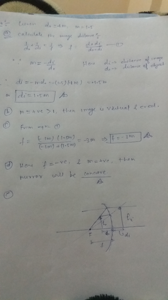 - @ luren do-am, calculate the image in= 1.5 distance doter dode - - Here dis do ollonce of image distance of object Cc è o d