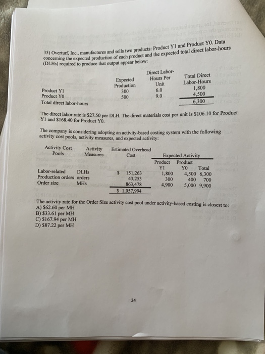 furf, Inc., manufactures and sells two products Product Y1 and Product YO. Data ing the expected production of each product a