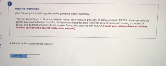 Required information [The following information applies to the questions displayed below) This year Jack intends to file a ma