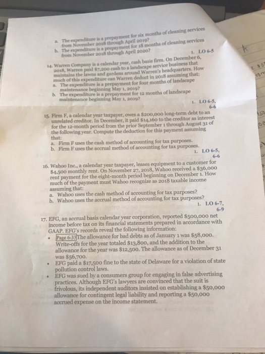 $50 The expenditure is a prepayment for six months of cleaning services from November 2018 through April 2019? b. The expendi