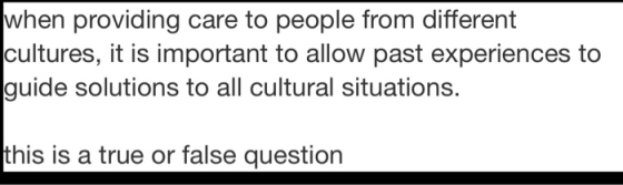 when providing care to people from different cultures, it is important to allow past experiences to guide solutions to all cu